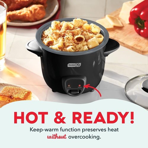 Dash Mini Ceramic Rice Cooker - Compact Single-Serve Cooker with Nonstick Pot & Keep Warm Function - Black