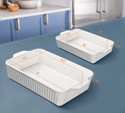 Ceramic Baking Dish Set by [Brand Name] - 2-Piece Rectangular Casserole Pans | 4.4QT & 1.8QT, Oven Safe, Dishwasher Safe, White