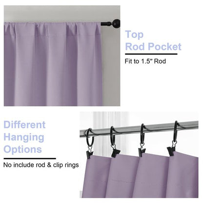Simplebrand Ava Lilac Blackout Curtains for Bedroom 63 Inch Length 2 Panels Set, Nursery Thermal Insulated Energy Saving Rod Pocket Window Treatment Curtains Blackout Drapes, W40 x L63 Inch, Lilac