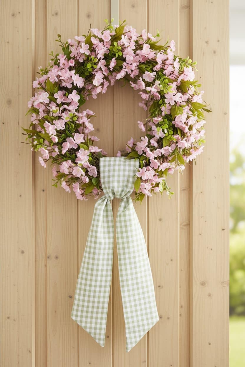 Skiennix Wreath Sash - Green White Checkered Plaid Bow Ribbon Bundle for Home Decor | 2 Pack (5.12" x 54.33")