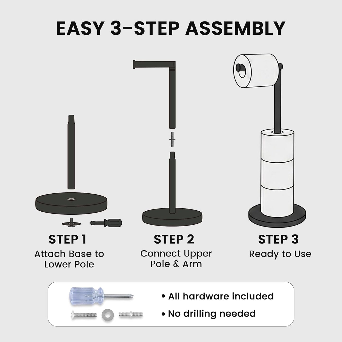 Cesun Toilet Paper Holder - Free Standing Black Stainless Steel Design with Heavy Weighted Base | Non-Slip