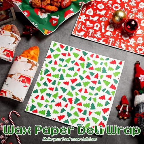 Christmas Wax Paper Sheets - 400 Pack, 12 Inch Food Wrapping with 4 Festive Patterns