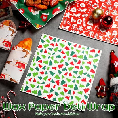 Christmas Wax Paper Sheets - 400 Pack, 12 Inch Food Wrapping with 4 Festive Patterns
