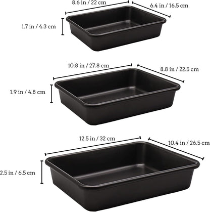 Skiennix Nonstick Roasting Pan Set - 3-Pack Durable Bakeware for Oven | Rectangular Black Design