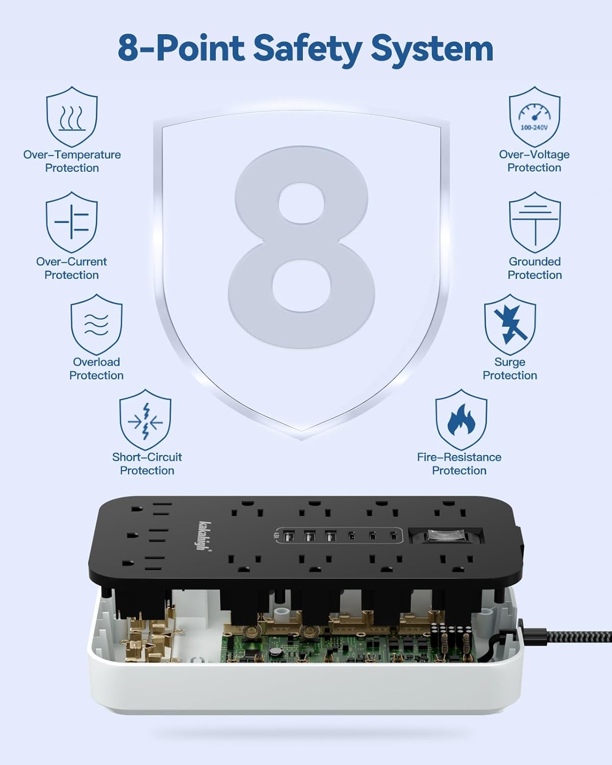 Skiennix Extension Cord with USB Ports - 5 FT Power Strip, 11 AC Outlets & 6 USB for Home & Office