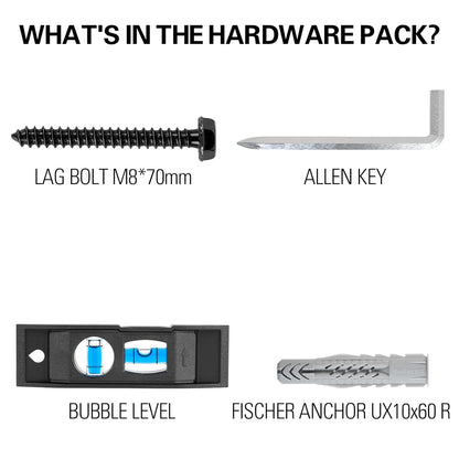 Mounting Dream Lag Bolt Kit - M8 Lag Bolts for Wood Studs & Fischer Anchors for Concrete Walls | Includes Allen Key & Bubble Level
