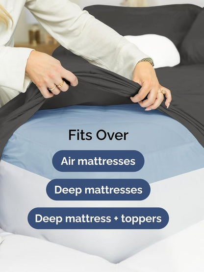 Extra Deep Split King Sheet Set - 7 Piece Breathable and Cooling Sheets - Hotel Luxury Bedding for Women, Men, Kids & Teens - Easy & Secure Fit - Soft and Wrinkle Free - Extra Deep Pockets - Charcoal