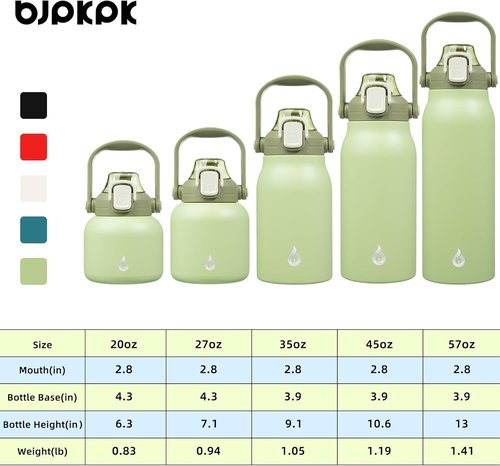 BJPKPK Insulated Water Bottle - 20 oz BPA-Free Stainless Steel Flask with Straw & Handle | Light Green