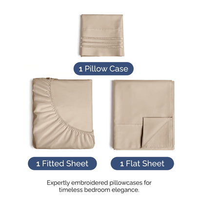 Twin Size 3 Piece Sheet Set - Comfy Breathable & Cooling Bed Sheets Set - Hotel Luxury Bedding for Women, Men, Kids, Teens, Boys & Girls - Deep Pockets, Ultra-Soft and Wrinkle Free - Oeko-Tex - Cream
