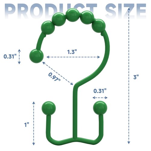 Titanker Shower Curtain Hooks Rings, Rust-Resistant Metal Double Glide Shower Hooks for Bathroom Shower Rods Curtains, Set of 12 Hooks - Emerald Green