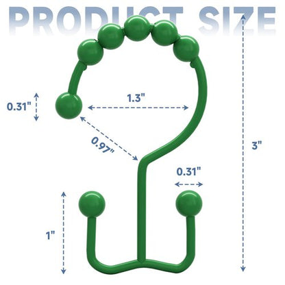 Titanker Shower Curtain Hooks Rings, Rust-Resistant Metal Double Glide Shower Hooks for Bathroom Shower Rods Curtains, Set of 12 Hooks - Emerald Green