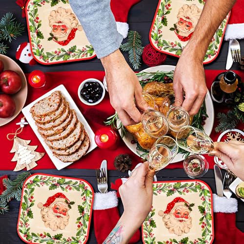 Christmas Paper Square Plates 9 Inch 40 Pack Vintage Santa Wreath Holiday Party Tableware
