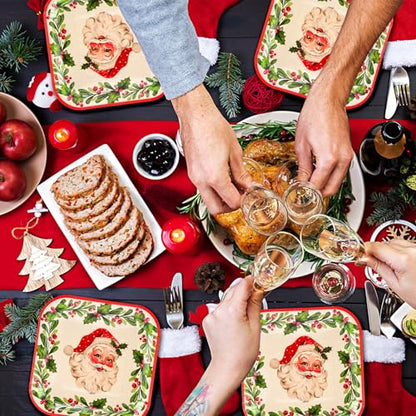 Christmas Paper Square Plates 9 Inch 40 Pack Vintage Santa Wreath Holiday Party Tableware