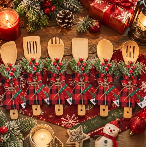 Christmas Bamboo Spatula Set with 24 Utensils & Festive Accessories - Classic Shape, Red & Black