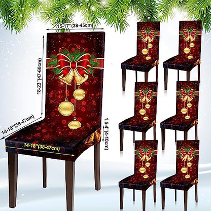 Christmas Chair Covers Set of 6 - Red Holiday Dining Chair Protectors