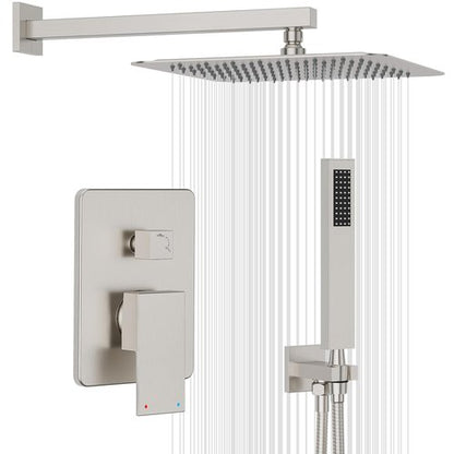 Gabrylly Shower System Brushed Nickel, Rain Shower head with handheld Shower Spray Combo, Rainfall Shower Faucet Set Complete, High Pressure 10" Stainless Steel Shower Valve Set