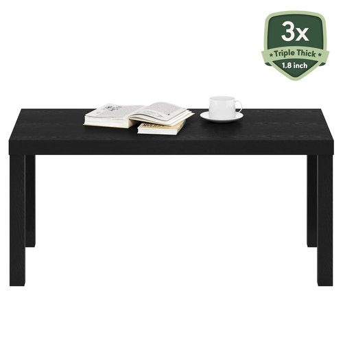 Furinno CLASSIC Coffee Table, Modern Rectangle Coffee Table with 1.8" Triple Thick Tabletop, Side Table, Toolless Assembly, for Living Room, Home Office, Black