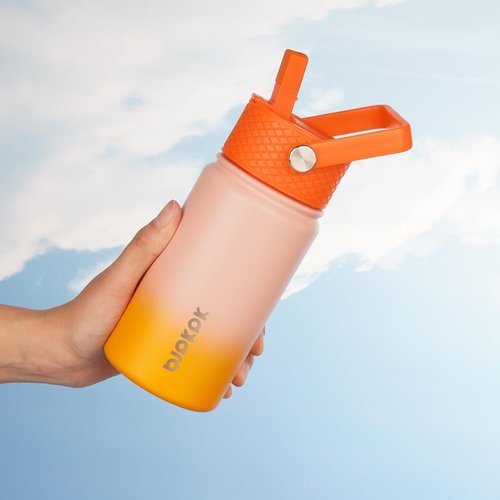 BJPKPK Insulated Water Bottle - 15 oz Stainless Steel Flask with Straw Lid | Reusable, Leak-Proof, BPA-Free - Coral