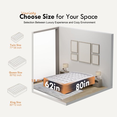 DIMAR GARDEN Air Mattress Queen with Built-in Pump, 18.5” Blow Up Mattress, Inflatable Air Bed for Home