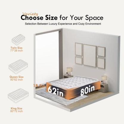 DIMAR GARDEN Air Mattress Queen with Built-in Pump, 18.5” Blow Up Mattress, Inflatable Air Bed for Home