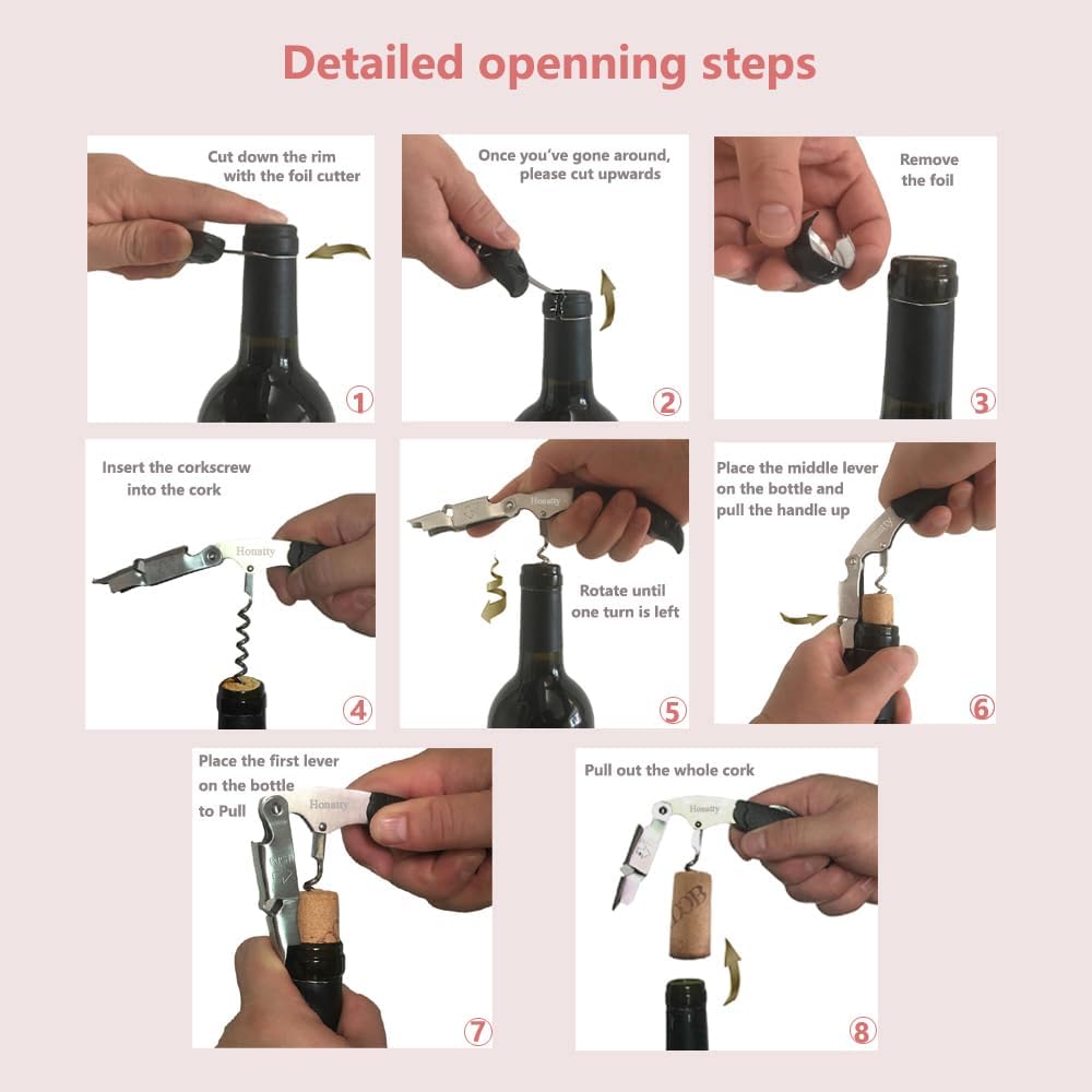 Waiter Corkscrew Wine Opener Manual | 2 Pack Professional Honatty 3-in-1 Heavy Duty Double Hinged Wine Key with Foil Cutter & Beer Bottle Opener for Servers, Bartenders & Home Use