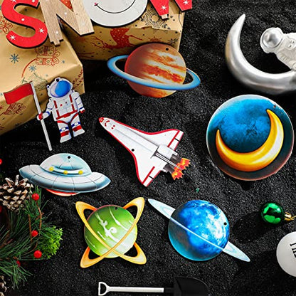 Outer Space Wooden Ornaments for Christmas Tree - Astronaut Theme Decor, 30 Pack