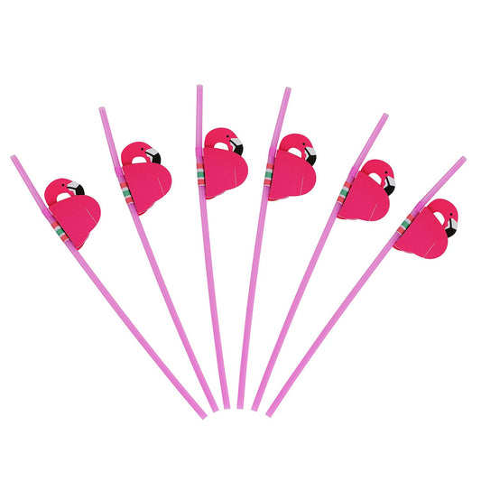 ALINK 50 Pink Flamingo Straws, Plastic Drinking Straws for Luau Party Supplies/Hawaiian/Birthday/Pool Party Decorations