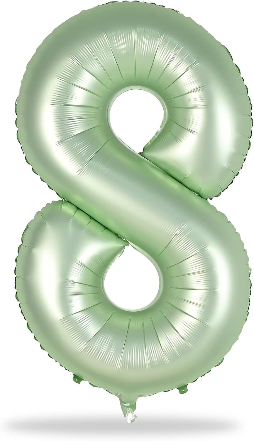 Sage Green Balloon Number 8 - 40 Inch Self-Inflating Foil Helium Balloon for 8th Birthday Party Decorations