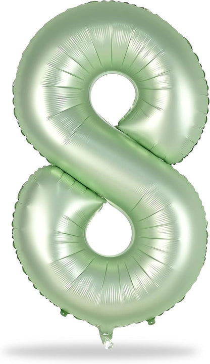 Sage Green Balloon Number 8 - 40 Inch Self-Inflating Foil Helium Balloon for 8th Birthday Party Decorations