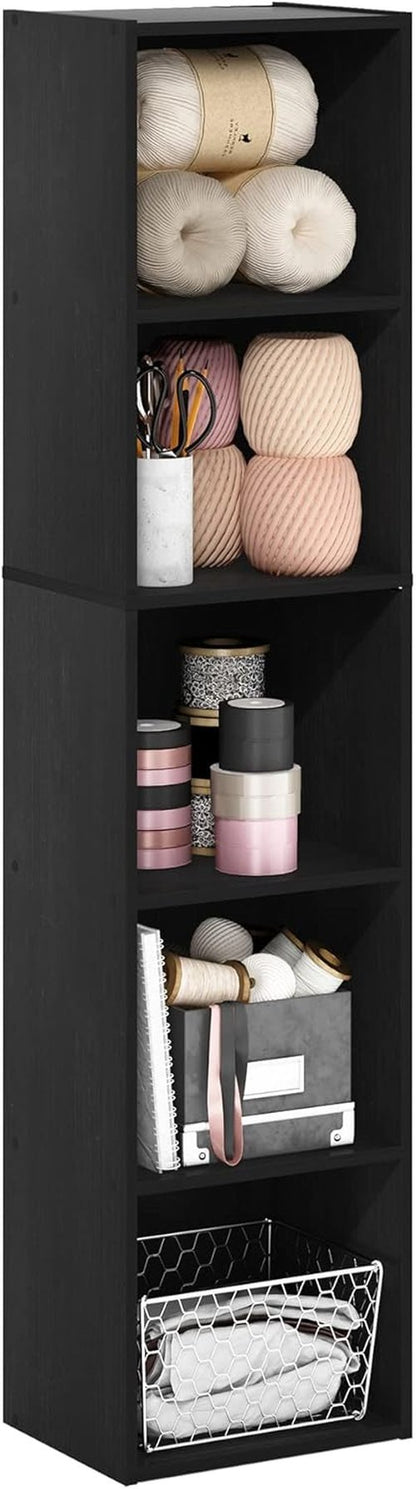Furinno PASIR 5-Tier Modern Bookshelf - Easy Assembly Open Shelves Bookcase | Blackwood Finish, 9 x 12 x 52
