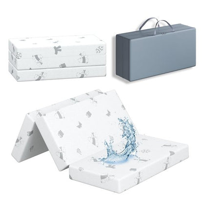 pareler bear 3"x26"x38" Trifold Mattress Topper, Waterproof Breathable Soft Removable Cover, Portable Mattress Pad with Carry Bag for Indoor & Outdoor Use, High Density Medium Firm Foam