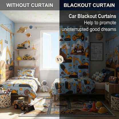 Cartoon Car 55x63 In. Kids Blackout Curtains for Boys Bedroom - 2 Panels, Truck Theme