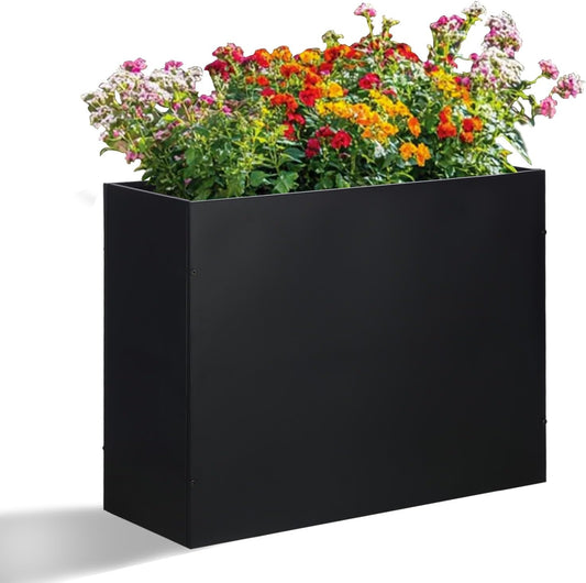 SUNNYPARK Large Metal Planter Box - 32”x 12”x 24” | Heavy-Duty Rectangular Black Planter with Drainage Holes for Outdoor Garden