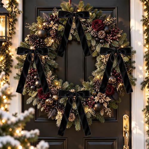 Black Velvet Christmas Bows 24 Pack for Tree & Holiday Decorations