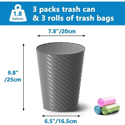 Lysam Bathroom Trash Can - 3 Pack 1.8 Gallon Compact Grey Waste Bins for Bathroom, Office & Kitchen