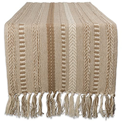 Braided Cotton Table Runner with Fringe - 15x108 in, Stone