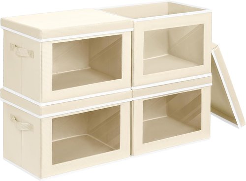 Homsorout Storage Bins - Collapsible Fabric Organizers with Lids | 4-Pack Beige for Clothes & Towels