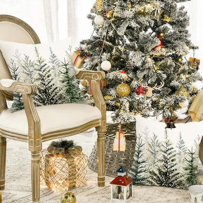 Christmas Pillow Covers 18x18 Set of 2 - Green Forest Tree Winter Outdoor Decor