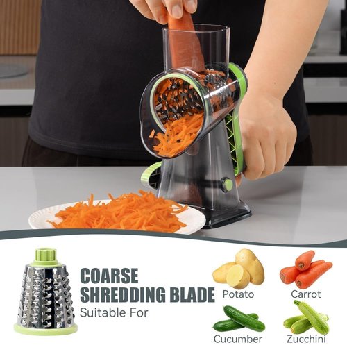 KEOUKE Rotary Cheese Grater - Hand Crank Shredder with 3 Stainless Steel Blades | Safe & Labor-Saving Kitchen Tool