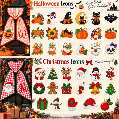 Halloween Striped Monogram Wreath Sash - Fall Front Door Decor