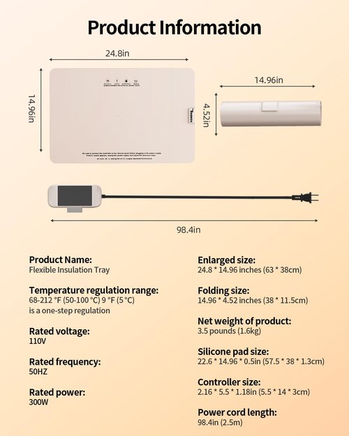 Food Warming Mat, Electric Warming Mat with Adjustable Temperature, Warming Trays for Buffets Party, Food Warmer Mat (Creamy White)