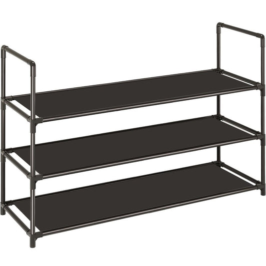 Vockot 3-Tier Stackable Shoe Rack, Sturdy & Durable Long Shoe Shelf Storage Organizer for Entryway, Bedroom, Floor,10-12 Pairs of Shoes,Black