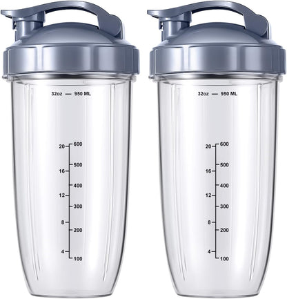 NutriBullet 32oz Replacement Cups - Upgrade with Flip-Top To-Go Lid & Rubber Gaskets | 2-Pack
