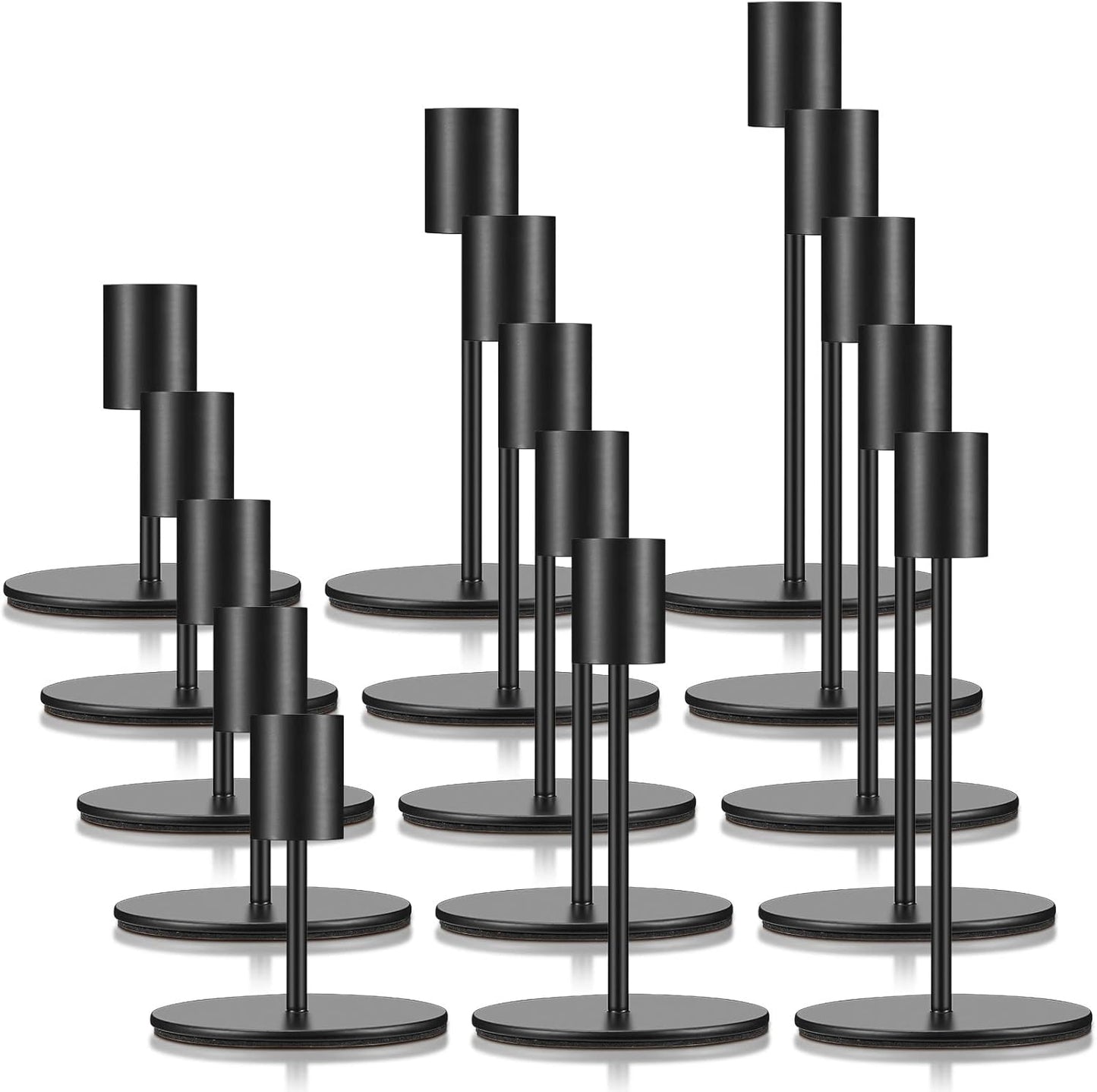 Sieral Candle Holders - Modern Decorative Metal Taper Candlesticks Set | 15 Matte Black Holders for Weddings & Home Decor