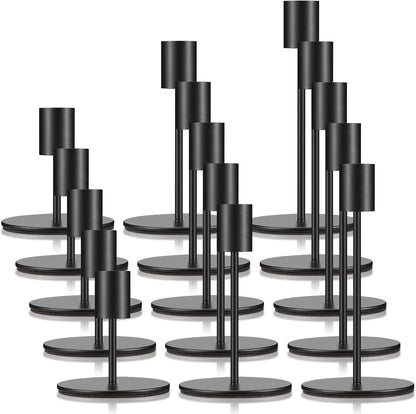 Sieral Candle Holders - Modern Decorative Metal Taper Candlesticks Set | 15 Matte Black Holders for Weddings & Home Decor