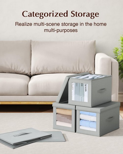 Homsorout Collapsible Storage Bins - Foldable Decorative Boxes with Lids, 15-Inch Grey Organizer Bins | 5-Pack
