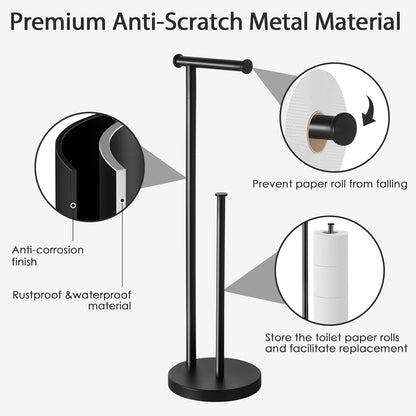 Skiennix Toilet Paper Holder Stand - Rustproof Free Standing Design with Large Reserve & Thick Base