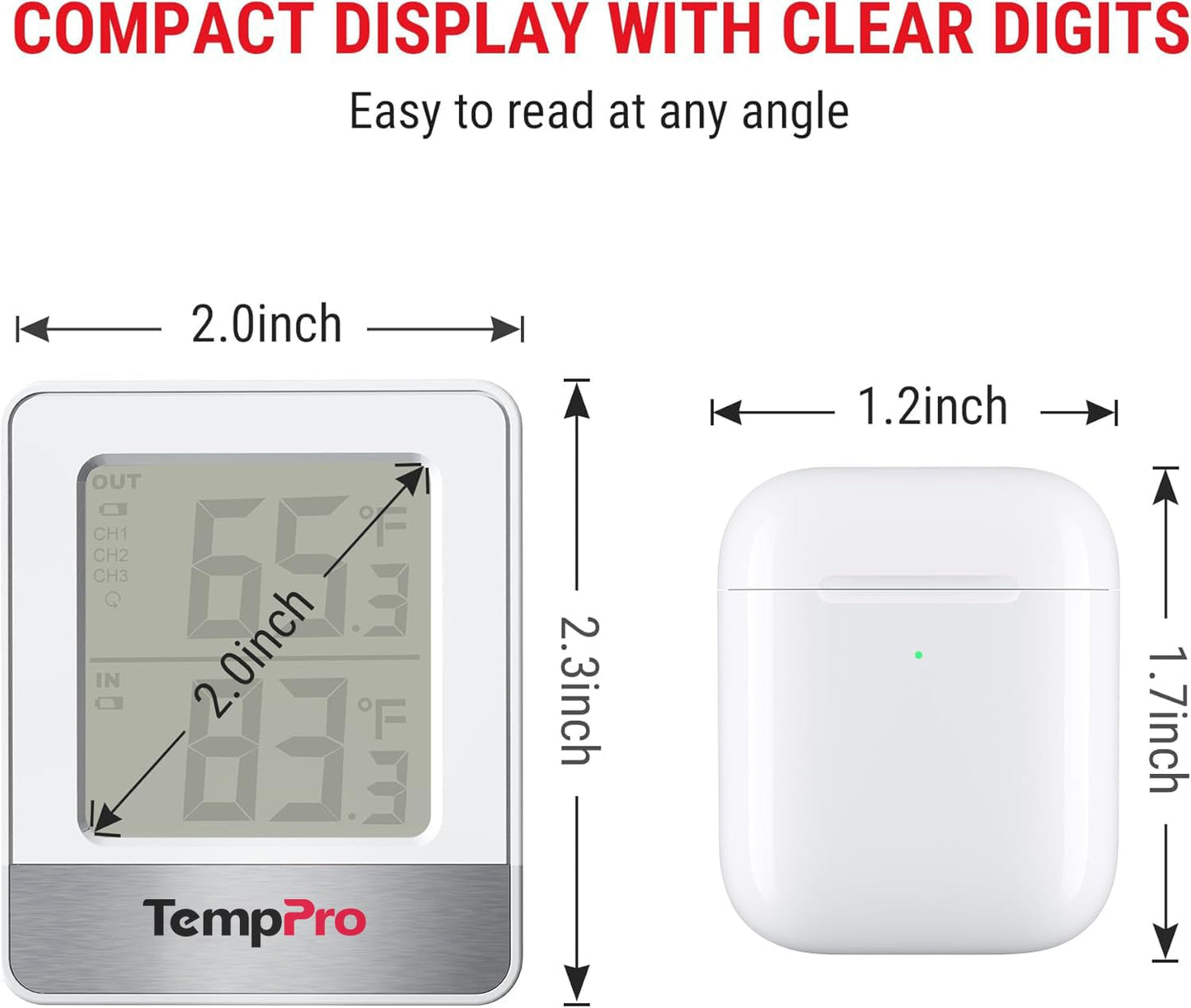 TempPro Indoor Outdoor Thermometer Wireless 500FT, Outside Greenhouse Thermometer with Temperature Sensor, Temperature Monitor for Patio Reptile House Home Baby Room (Previously ThermoPro)