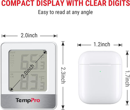 TempPro Indoor Outdoor Thermometer Wireless 500FT, Outside Greenhouse Thermometer with Temperature Sensor, Temperature Monitor for Patio Reptile House Home Baby Room (Previously ThermoPro)