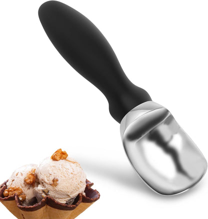 Skiennix Ice Cream Scoop - Ergonomic Soft Grip Handle for Easy Serving | Black Multifunctional Design